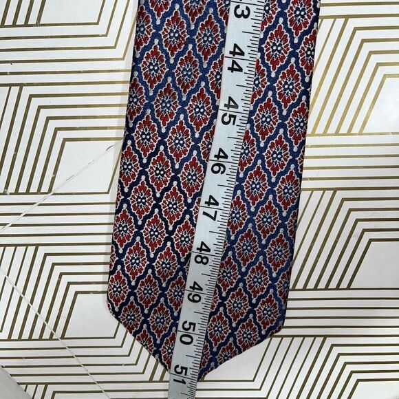 VTG Monsieur Bernard Mens Intricate Diamond Pattern Neck Tie Red Blue Floral‎ - Picture 4 of 4